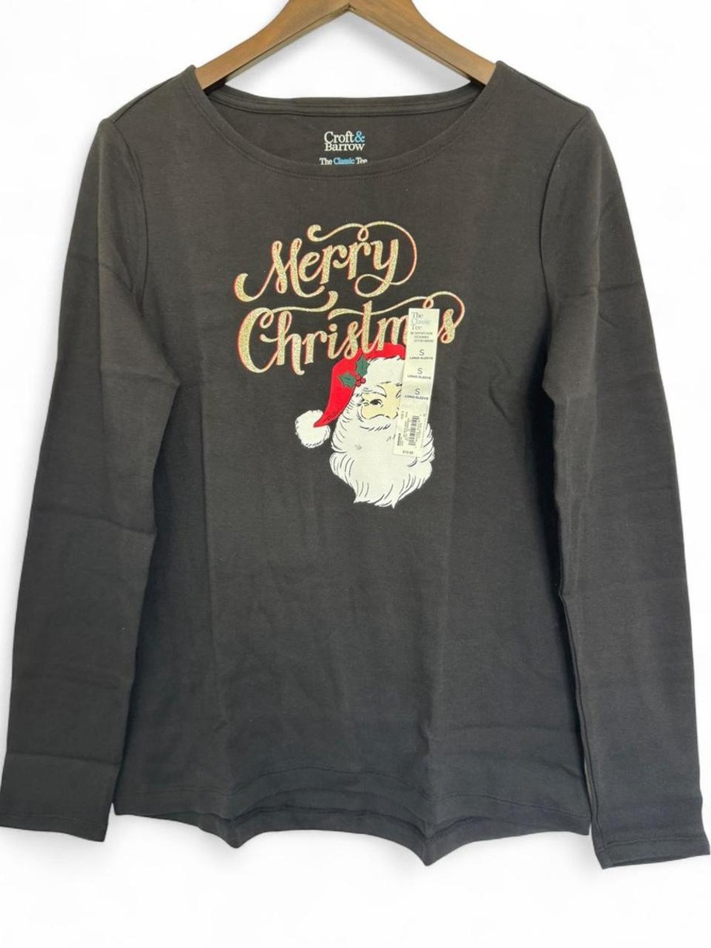 NWT Croft & Barrow Merry Christmas Santa Long Sleeve Cotton Shirt Small Holidays